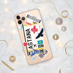 Funda para iPhone 15, 14, 13, 12, 11 Pro Max Plus Mini, regalo de viaje, recuerdo personalizado con el nombre de la ciudad, bandera de Kazajstán, Astana