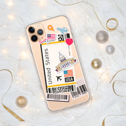 Funda para iPhone 15, 14, 13, 12, 11 Pro Max Plus Mini con bandera estadounidense, recuerdo de viaje personalizado con nombre de ciudad