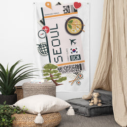 Bandera de la tarjeta de embarque de Seúl, recuerdo de viaje, pancarta, decoración de pared, pancartas, carteles, pancartas de cumpleaños, ideas de decoración de cocina, ideas para regalos