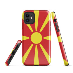 Funda para iPhone 15, 14, 13, 12 y 11 Pro Max Plus Mini con la bandera de Macedonia del Norte Ideas de regalo Mapa del país Horizonte Regalo Recuerdo de viaje