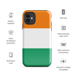 Funda para iPhone 15, 14, 13, 12 y 11 Pro Max Plus Mini con la bandera de Costa de Marfil Ideas para regalos Mapa del país Horizonte Regalo para ella Ideas para él Recuerdo de viaje