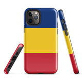 Rumänien Rumänische Flagge iPhone Hülle 15 14 13 12 11 Pro Max Plus Mini Robuste Hartschale Glänzende Gummi Handyhülle Geschenkidee