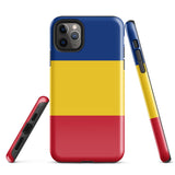 Rumänien Rumänische Flagge iPhone Hülle 15 14 13 12 11 Pro Max Plus Mini Robuste Hartschale Glänzende Gummi Handyhülle Geschenkidee