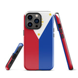 Philippinen Philippinische Flagge iPhone Hülle 15 14 13 12 11 Pro Max Plus Mini Robuste Hartschale Glänzende Gummi Handyhülle Geschenkidee