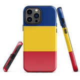 Rumänien Rumänische Flagge iPhone Hülle 15 14 13 12 11 Pro Max Plus Mini Robuste Hartschale Glänzende Gummi Handyhülle Geschenkidee