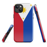 Philippinen Philippinische Flagge iPhone Hülle 15 14 13 12 11 Pro Max Plus Mini Robuste Hartschale Glänzende Gummi Handyhülle Geschenkidee