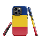 Rumänien Rumänische Flagge iPhone Hülle 15 14 13 12 11 Pro Max Plus Mini Robuste Hartschale Glänzende Gummi Handyhülle Geschenkidee