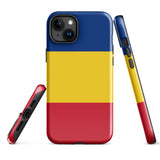 Rumänien Rumänische Flagge iPhone Hülle 15 14 13 12 11 Pro Max Plus Mini Robuste Hartschale Glänzende Gummi Handyhülle Geschenkidee