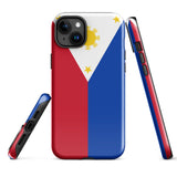 Philippinen Philippinische Flagge iPhone Hülle 15 14 13 12 11 Pro Max Plus Mini Robuste Hartschale Glänzende Gummi Handyhülle Geschenkidee