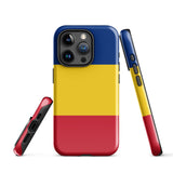 Rumänien Rumänische Flagge iPhone Hülle 15 14 13 12 11 Pro Max Plus Mini Robuste Hartschale Glänzende Gummi Handyhülle Geschenkidee