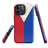 Philippinen Philippinische Flagge iPhone Hülle 15 14 13 12 11 Pro Max Plus Mini Robuste Hartschale Glänzende Gummi Handyhülle Geschenkidee